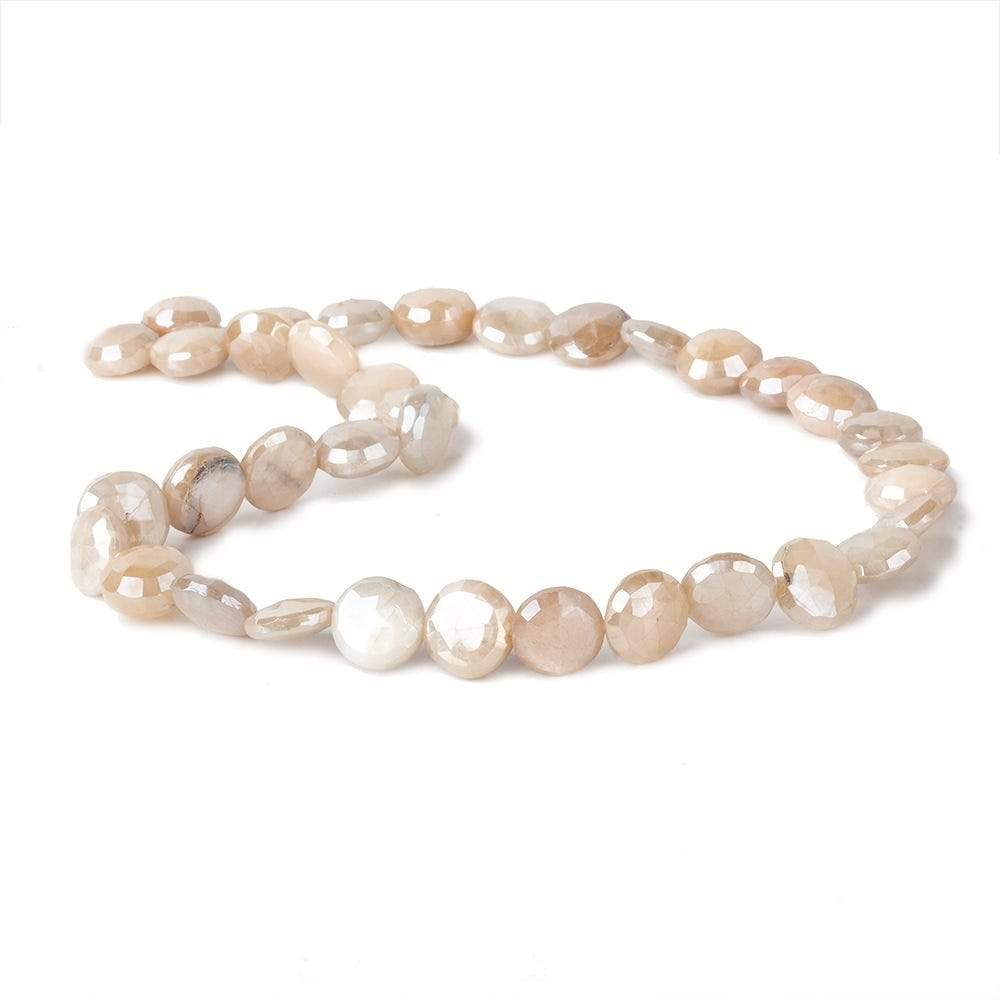 8.5-11mm Mystic Off White Moonstone faceted coins 14 inch
