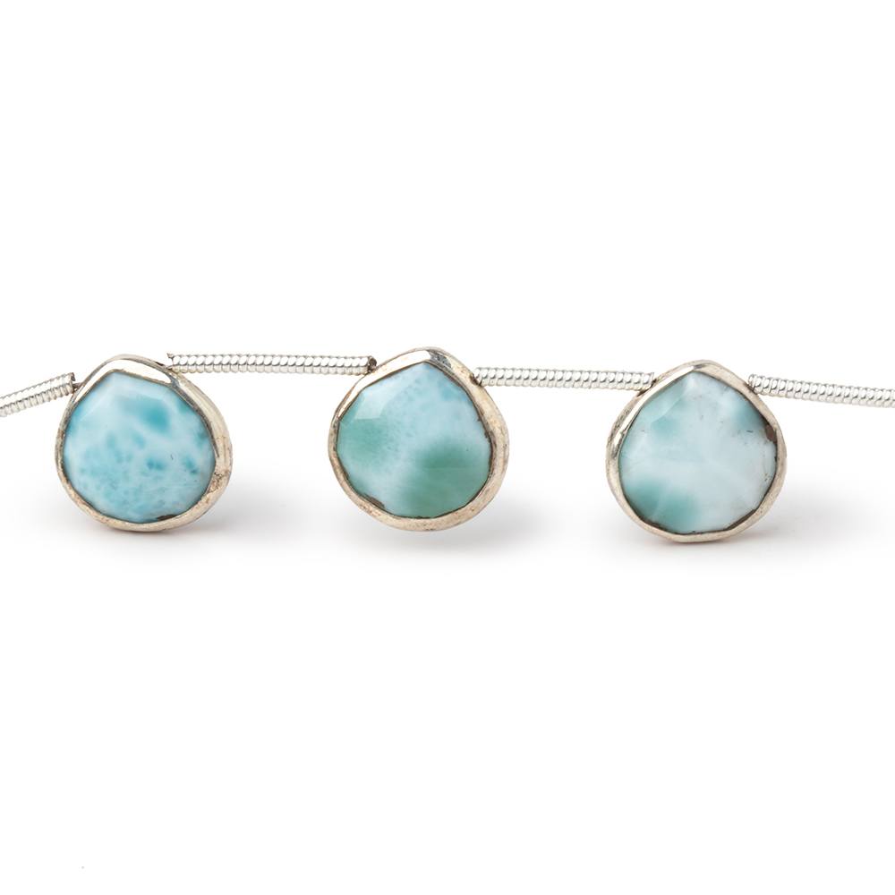 10-11mm Sterling Silver Bezel Larimar Faceted Hearts 6 inch 10 Beads