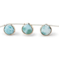 10-11mm Sterling Silver Bezel Larimar Faceted Hearts 6 inch 10 Beads