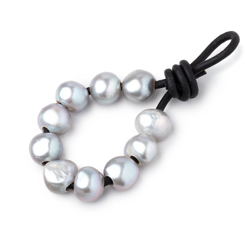 10-11mm Teal Silver Large Hole Baroque Pearls Set of 10