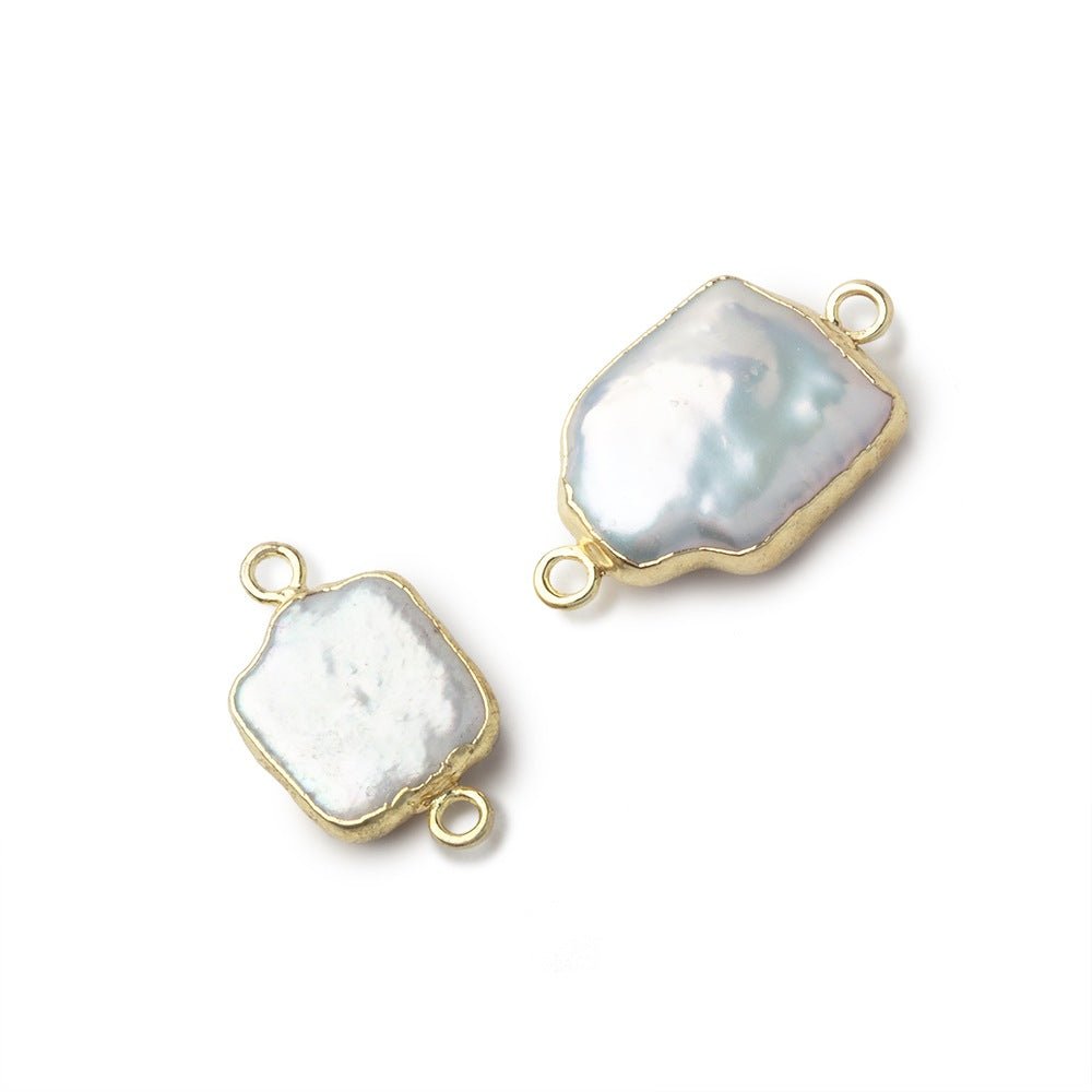 10-12mm Gold Leafed White Square Freshwater Pearl Connector Focal Bead 1 piece