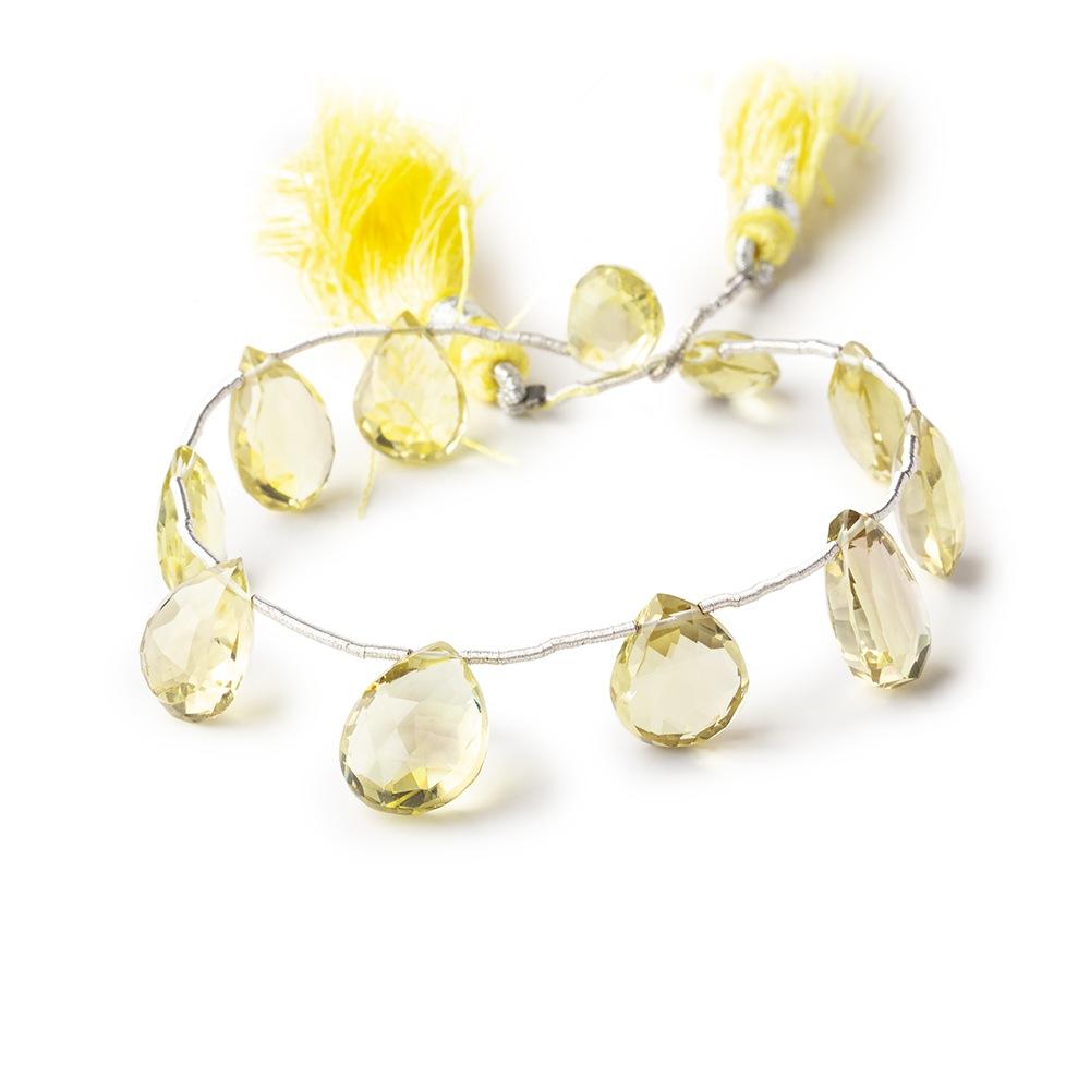 10-12mm Lemon Quartz Faceted Pear Beads 6.5 inch 11 pieces