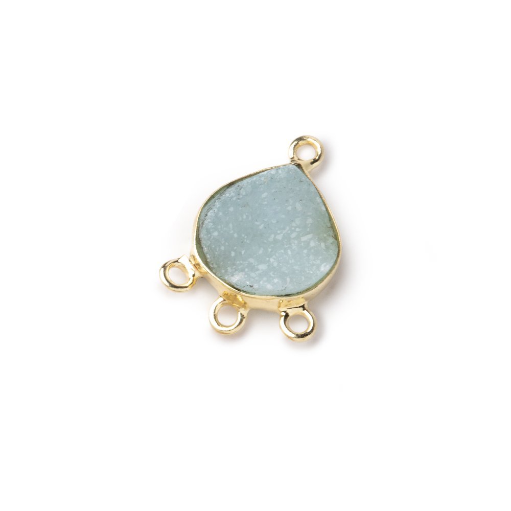 10-12mm Vermeil Bezel Sea Green Drusy heart 3 ring Connector 1 piece