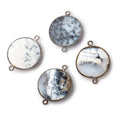 22mm Black Gold Bezel Dendritic Opal Faceted Coin Focal Bead Connector 1 piece