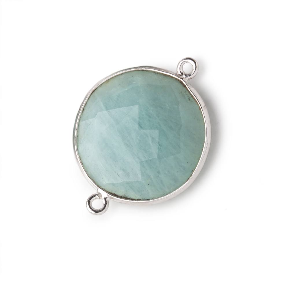 21mm Silver Bezeled Aquamarine Coin Focal Bead Connector 1 pc