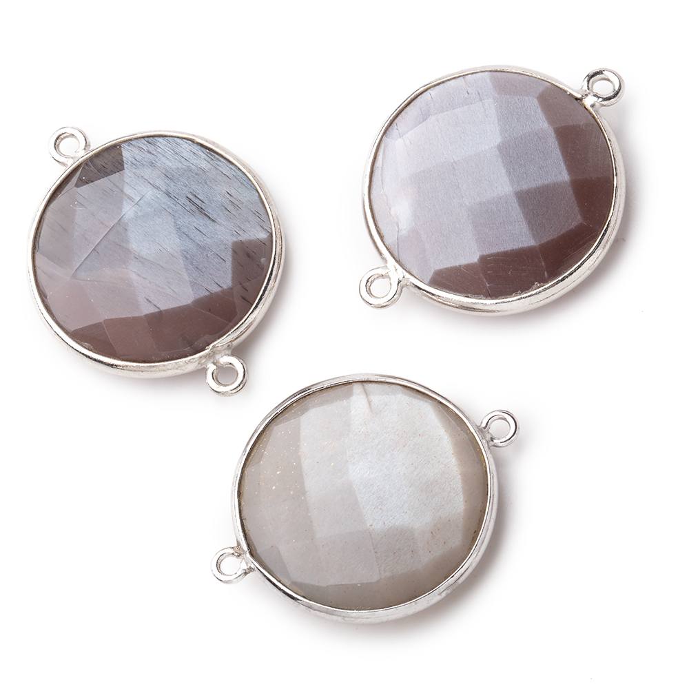 22mm Silver Bezeled Milk Chocolate Moonstone Coin Focal Connector 1 pc