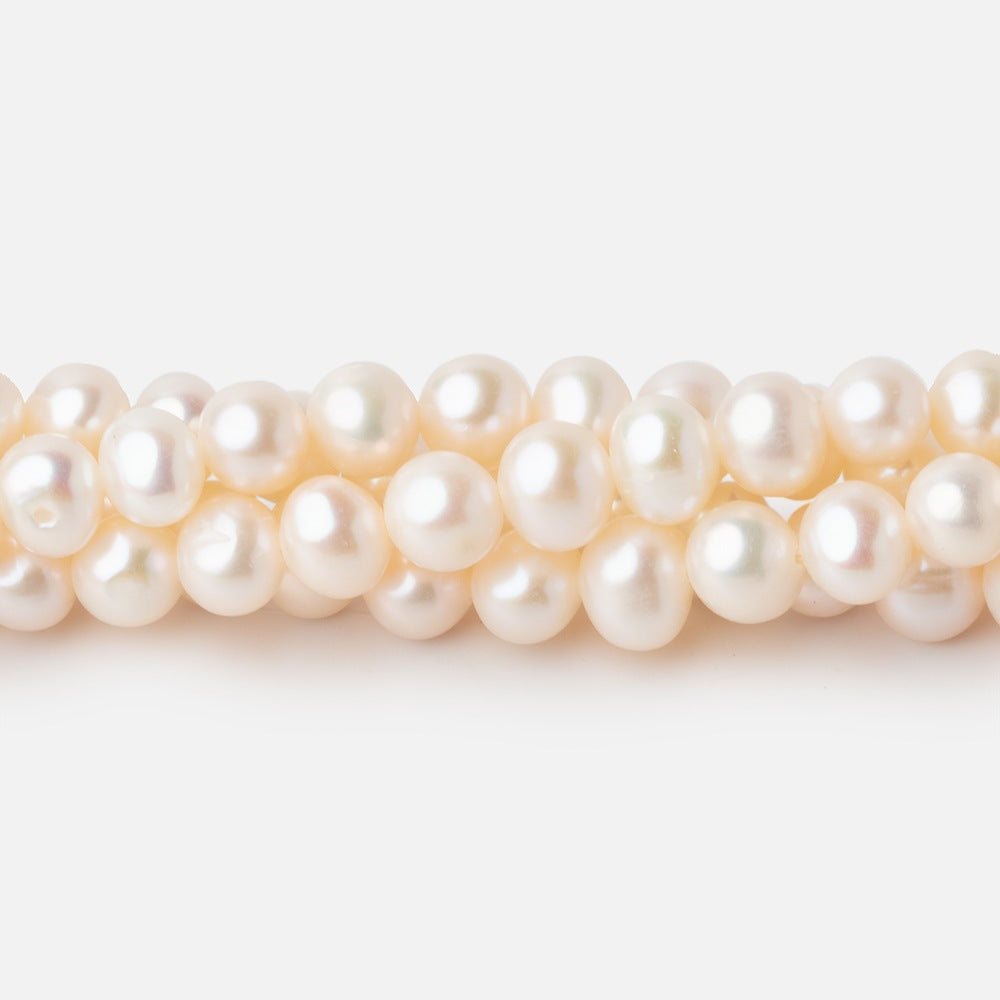 6x5-7x6mm Cream Rose' Off Round Freshwater Pearls 16 inch 71 pcs