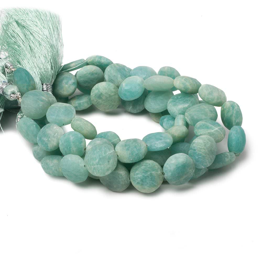 10.5-11.5mm Matte Amazonite plain coin beads 7.5 inch 17 pieces
