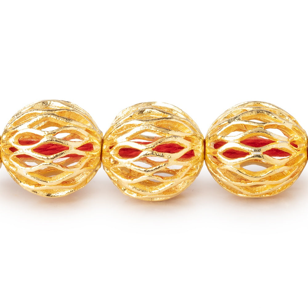 14.5mm 22kt Gold plated Copper Open Mesh Round Beads 8 inch 14 pieces