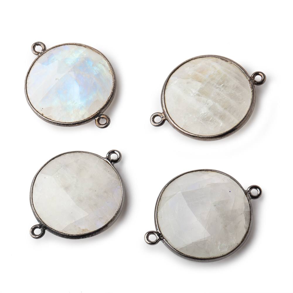 22mm Black Gold Bezeled Rainbow Moonstone Coin Focal Bead Connector 1 pc