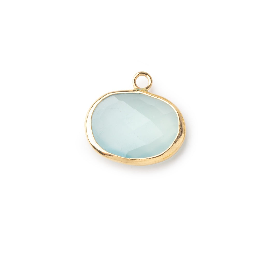 13x17mm Vermeil Bezeled Aqua Chalcedony Oval East West Pendant 1 piece
