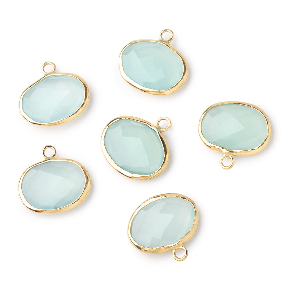 13x17mm Vermeil Bezeled Aqua Chalcedony Oval East West Pendant 1 piece