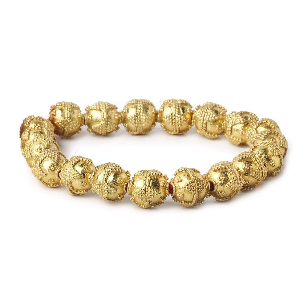 10mm 22kt Gold Plated Copper Bead Round Miligrain Triangle 8 inch 18 pieces