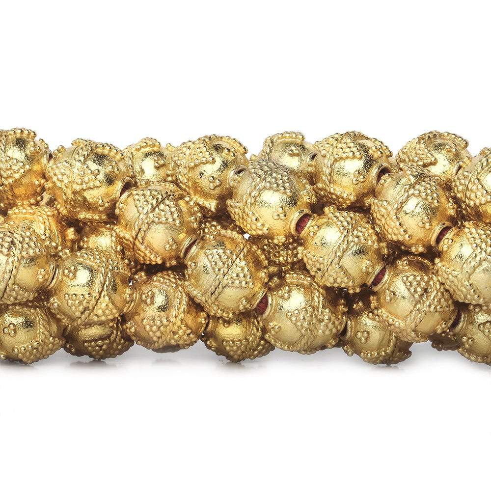 10mm 22kt Gold Plated Copper Bead Round Miligrain Triangle 8 inch 18 pieces