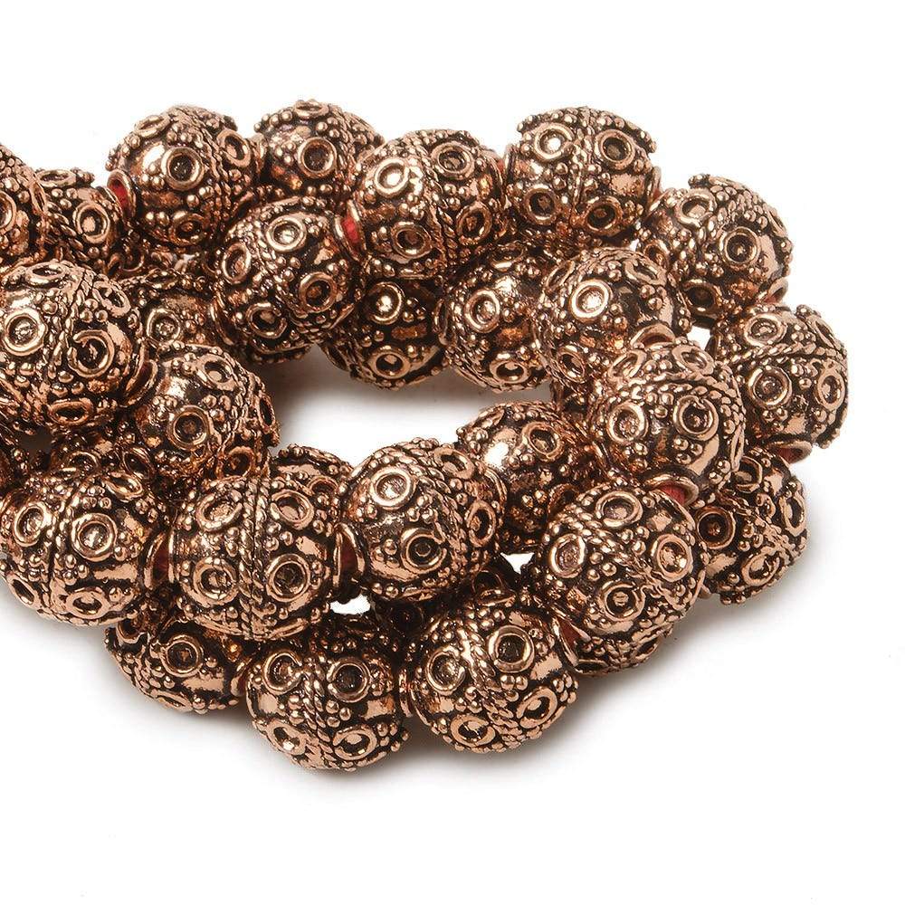 10mm Copper Bead Bead Roval Circle and Miligrain Triangle 8 inch 18 pcs