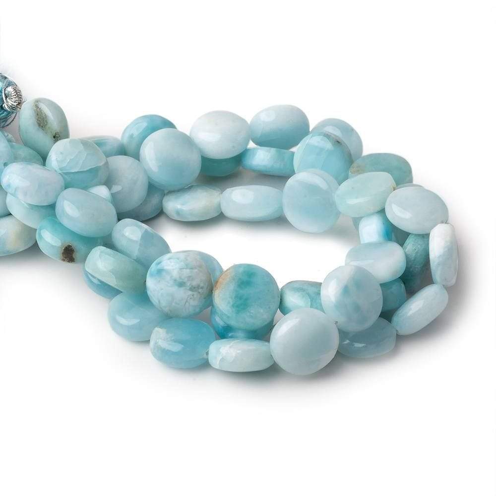 10mm Larimar plain coin beads 8 inch 19 pieces AA Grade