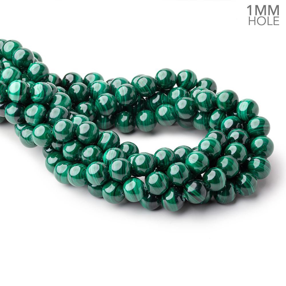 10mm Malachite Plain Round Beads 16 inch 40 pieces 1mm drill hole A