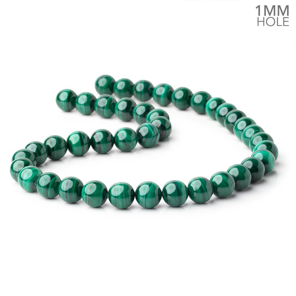 10mm Malachite Plain Round Beads 16 inch 40 pieces 1mm drill hole A