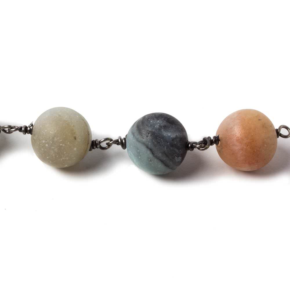 10mm Matte Amazonite plain round Black Gold Chain by the foot 18 pcs