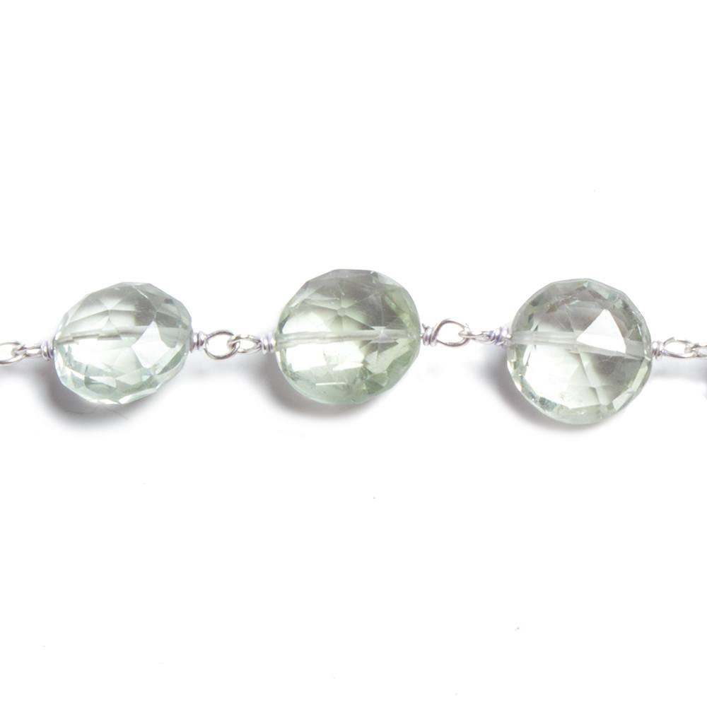 10mm Prasiolite faceted coin .925 Silver Chain by the foot 19 pieces