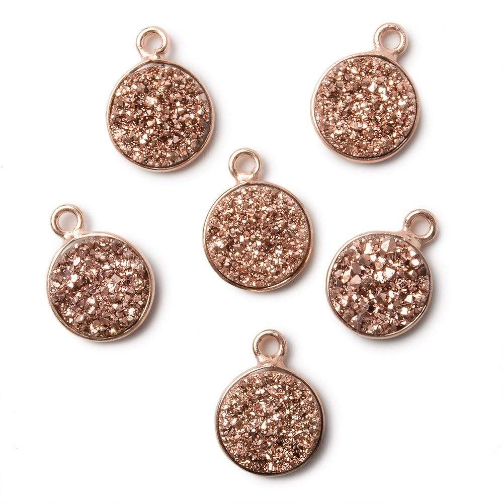 10mm Rose Gold Bezel Metallic Rose Drusy Coin Pendant  1 piece