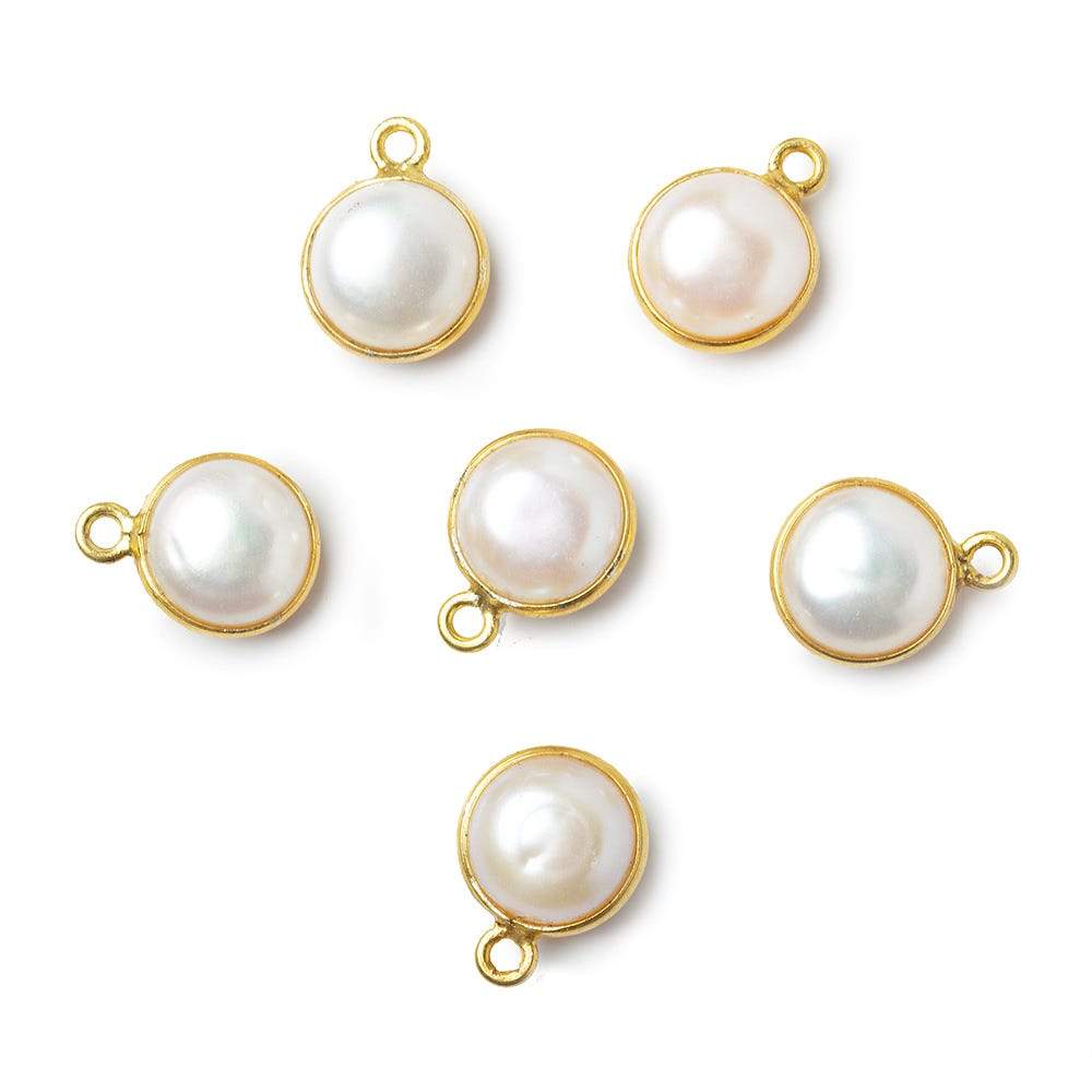 10mm Vermeil Bezel Rose' White Freshwater Pearl Button Pendant 1 Piece