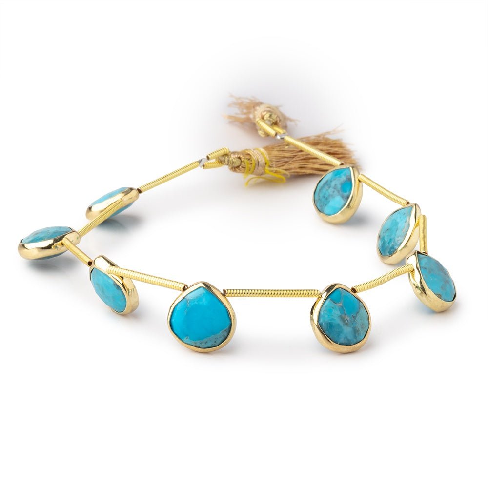 10mm Vermeil Bezel Turquoise Howlite Faceted Heart Beads 6 inch 8 pieces