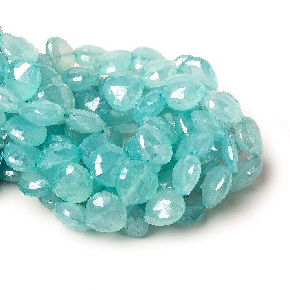 Silver Mystic Seafoam Blue Chalcedony  faceted heart  8 inch 18 Beads