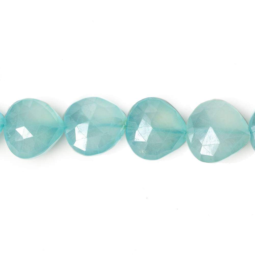 Silver Mystic Seafoam Blue Chalcedony  faceted heart  8 inch 18 Beads