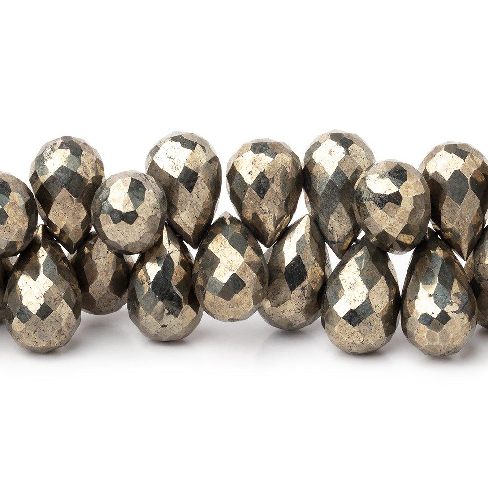10x6-12x7mm Golden Pyrite Faceted Tear Drop Beads 7 inch 54 pieces AA