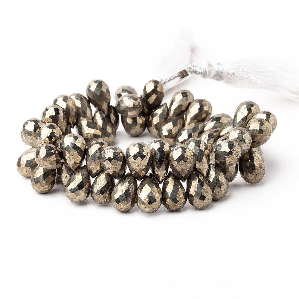 10x6-12x7mm Golden Pyrite Faceted Tear Drop Beads 7 inch 54 pieces AA
