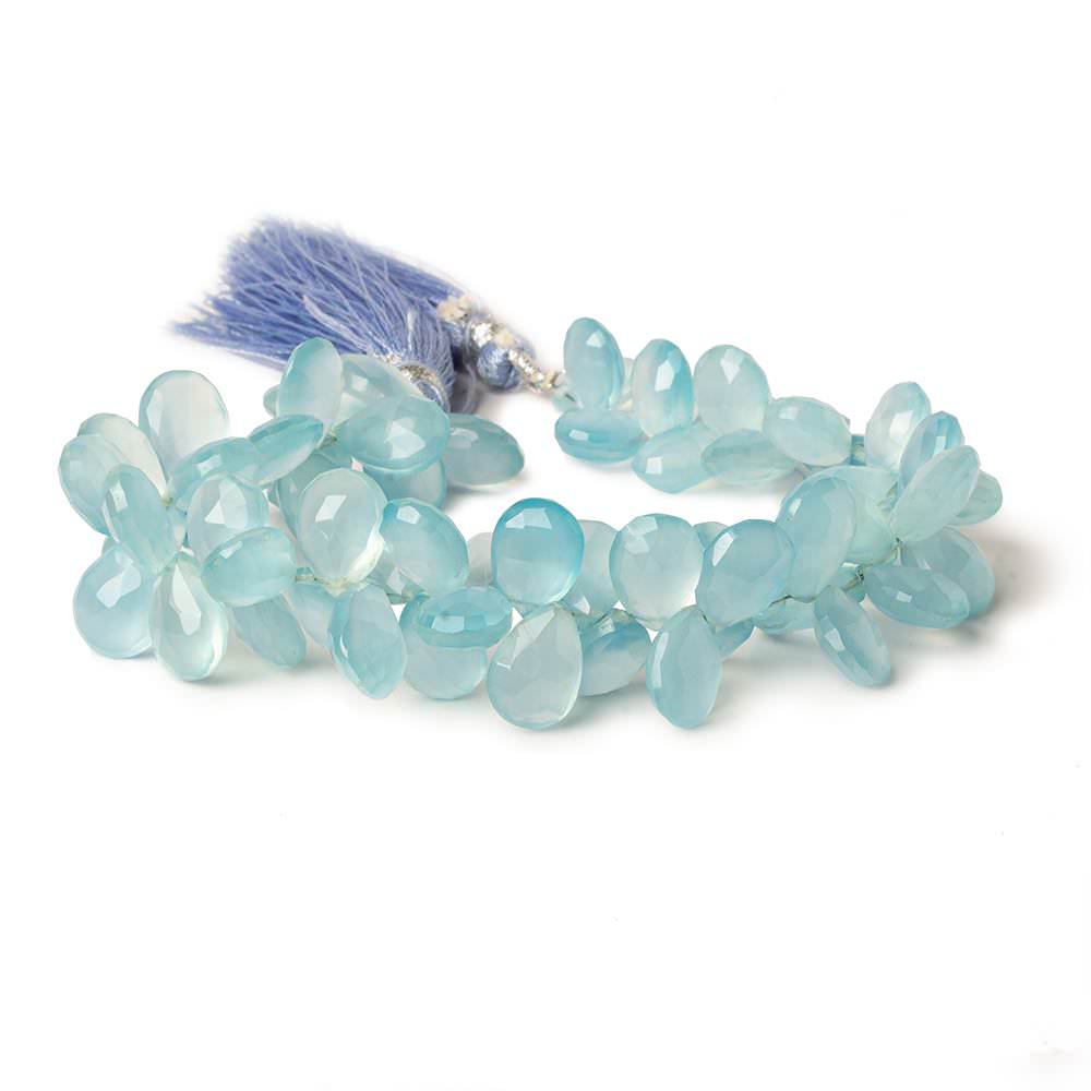 Sky Blue Chalcedony faceted pears 8 inch 54 beads