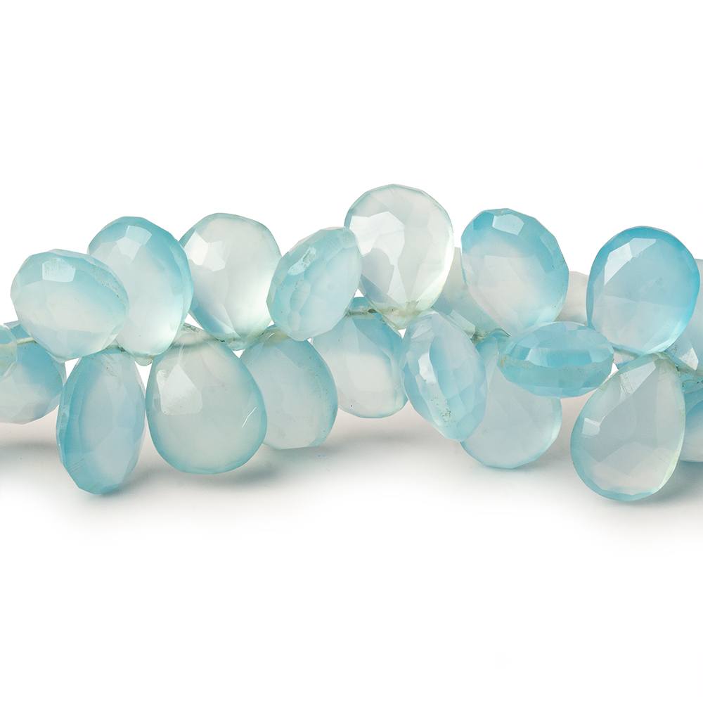 Sky Blue Chalcedony faceted pears 8 inch 54 beads