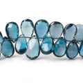 10x7-13x8mm London Blue Topaz faceted pear beads 8 inch 52 pieces AAA