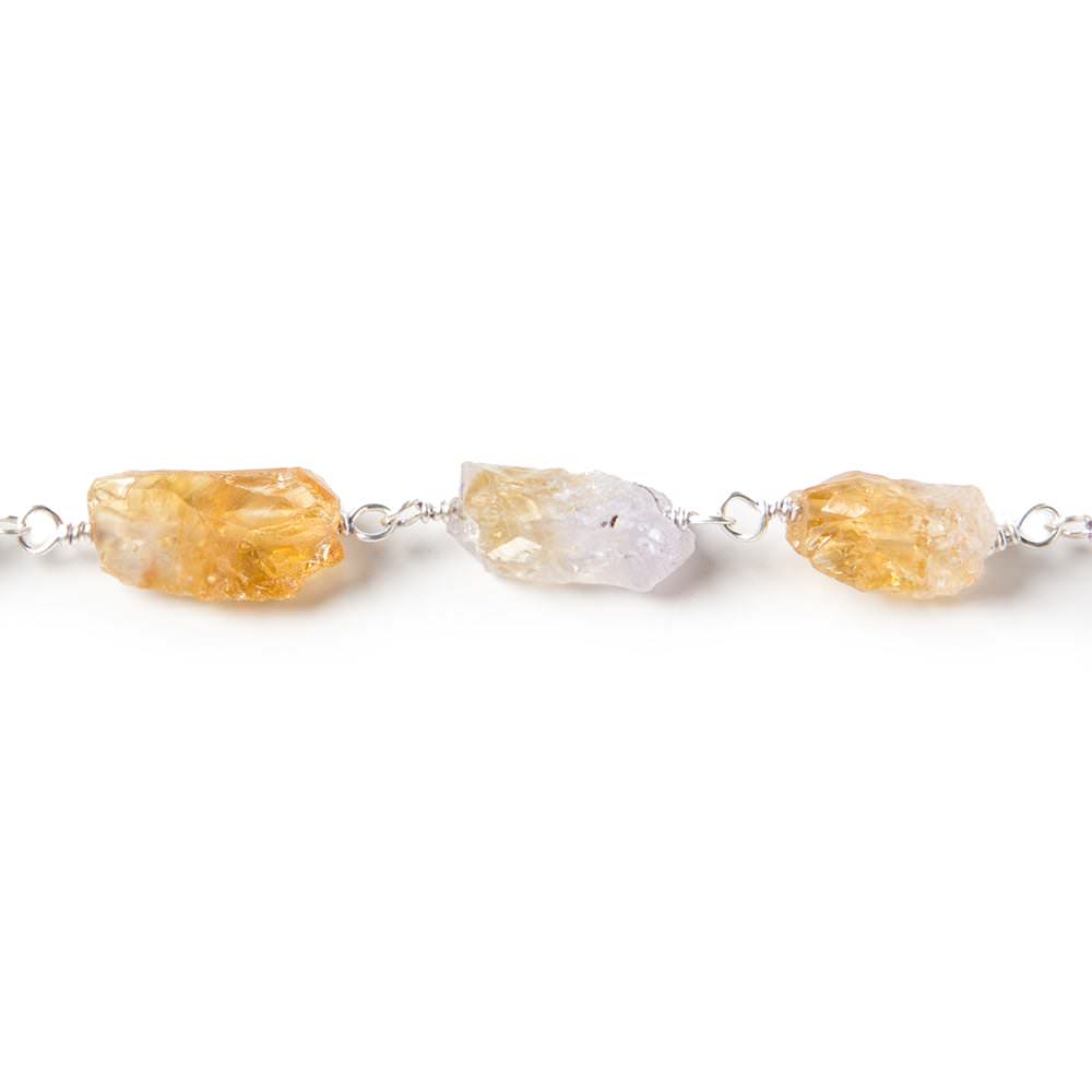 10x7mm Citrine hammer faceted rectangle Silver plated Chain