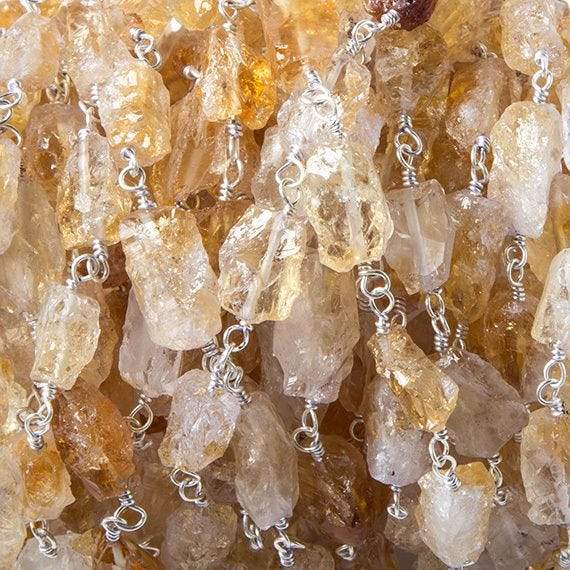 10x7mm Citrine hammer faceted rectangle Silver plated Chain