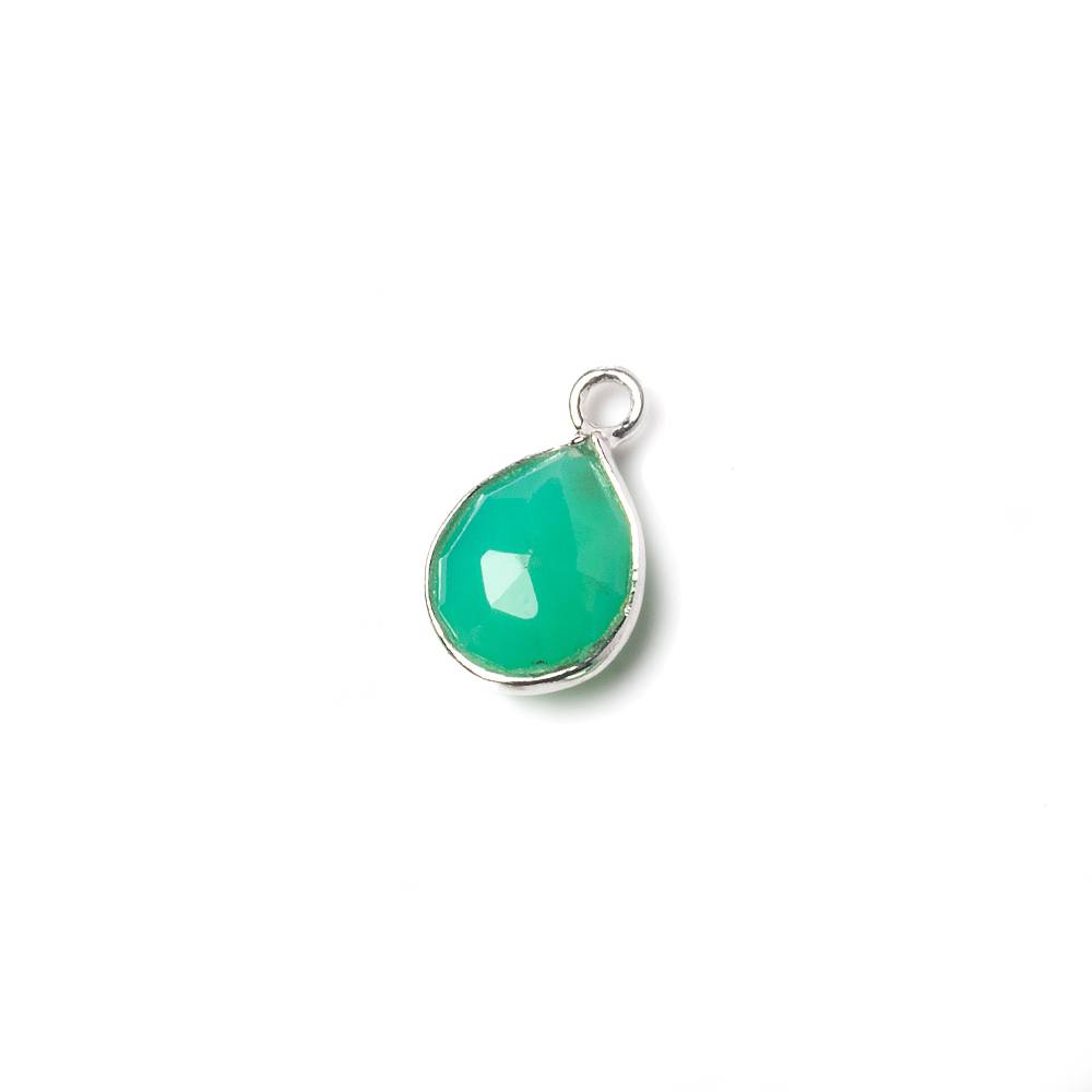 10x7mm Sterling Silver Bezel Mint Green Onyx faceted pear Petite Pendant 1 piece