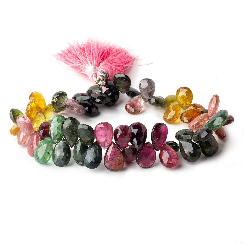 10x8-12x8mm Multi Color Tourmaline Faceted Pear Beads 8 inch 53 pcs AA