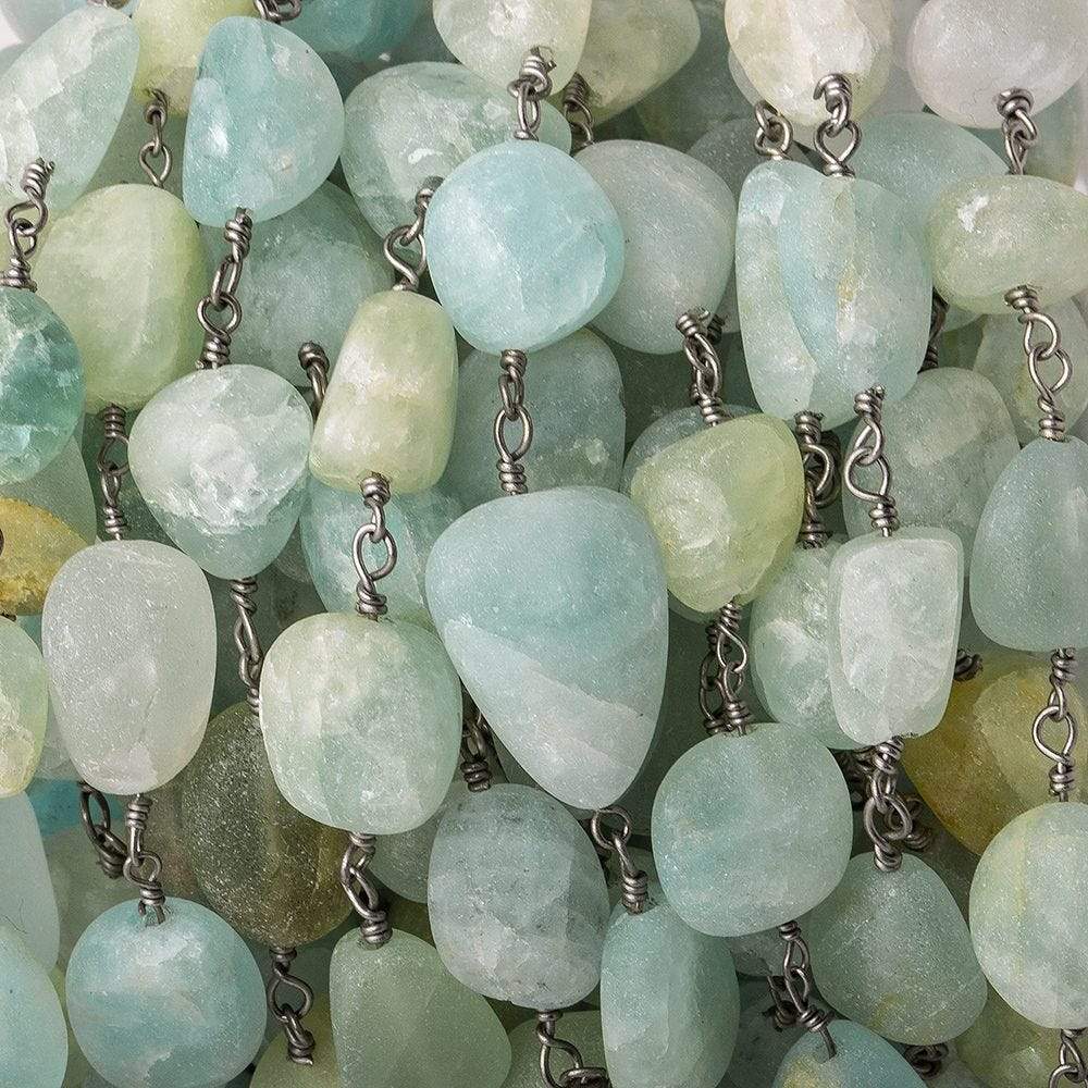 Matte Aquamarine plain nugget Black Gold plated Chain by the foot 16 pcs