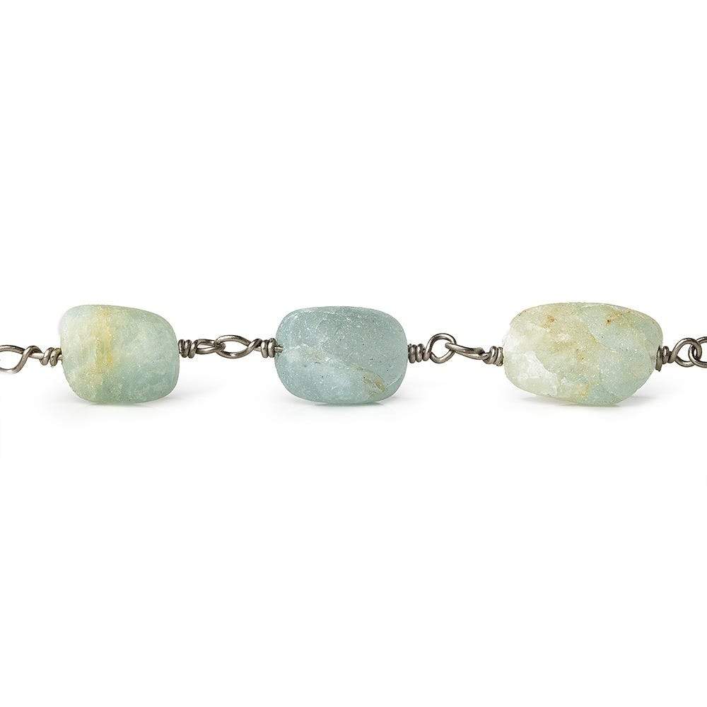 Matte Aquamarine plain nugget Black Gold plated Chain by the foot 16 pcs