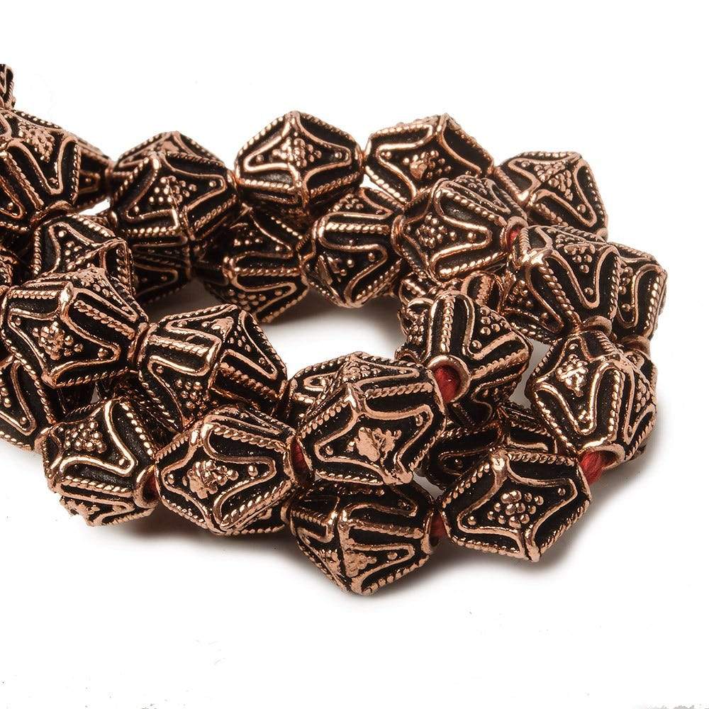 10x8mm Antiqued Copper Granulated Design BiCone 8 inch 15 pcs