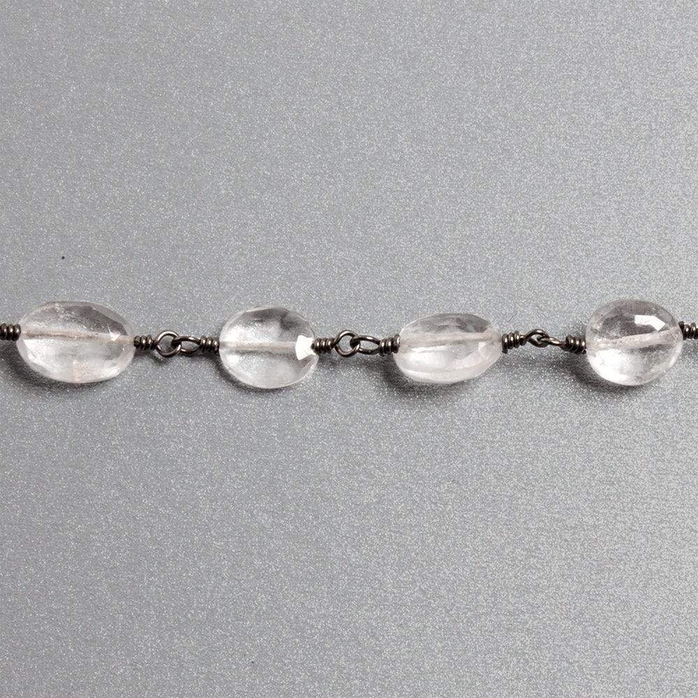 10x8mm Crystal Quartz faceted oval Black Gold plated Chain by the foot 18 beads