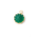 11-12mm Gold Leafed Green Onyx Carved Floral Coin Focal Pendant 1 piece