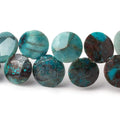 11-13mm Chrysocolla Top Drilled Faceted Coins 7.5 inch 28 Beads AA