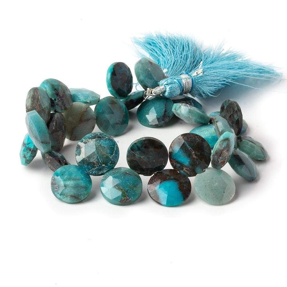 11-13mm Chrysocolla Top Drilled Faceted Coins 7.5 inch 28 Beads AA