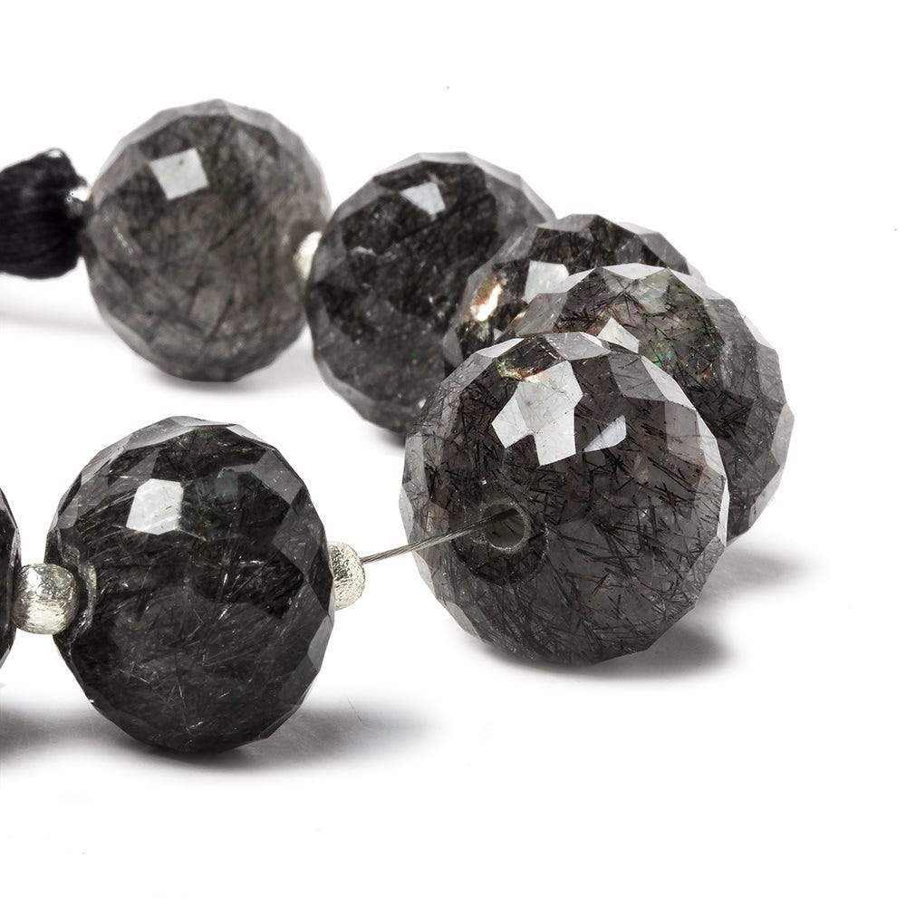 11-13mm Tourmalinated Quartz Large Hole concave faceted rondelles 4.5 inch 8 beads