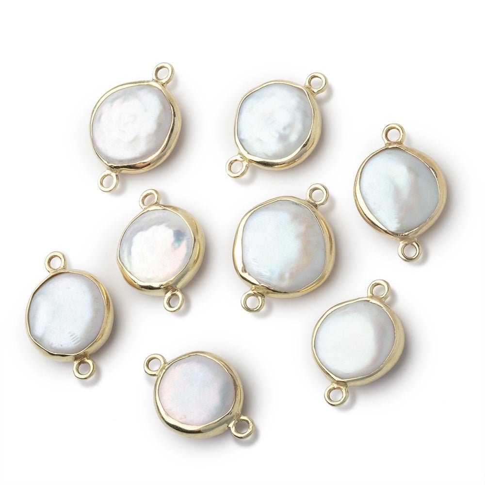 11-13mm Vermeil Bezel White Coin Pearl Connector 1 piece