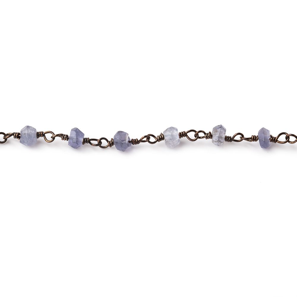 3mm Iolite faceted rondelle Black Gold Chain by the foot 36 pieces