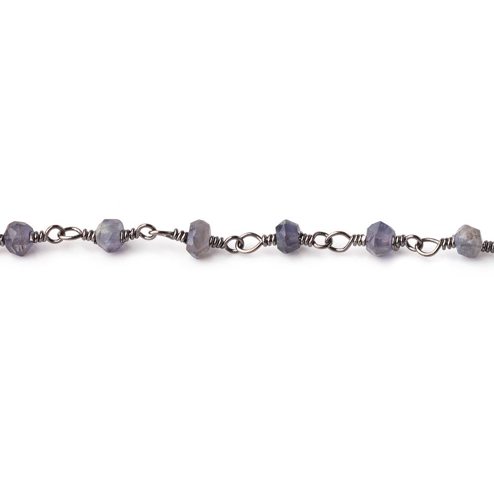 3mm Iolite faceted rondelle Black Gold Chain by the foot 39 pieces
