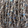 6mm Labradorite faceted rondelle beads on .925 Sterling Silver Chain